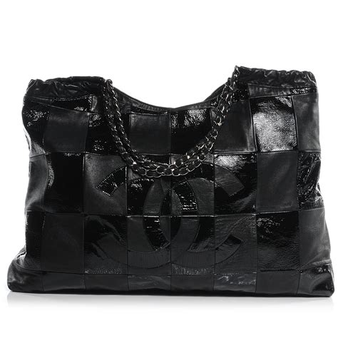 chanel patent patchwork tote